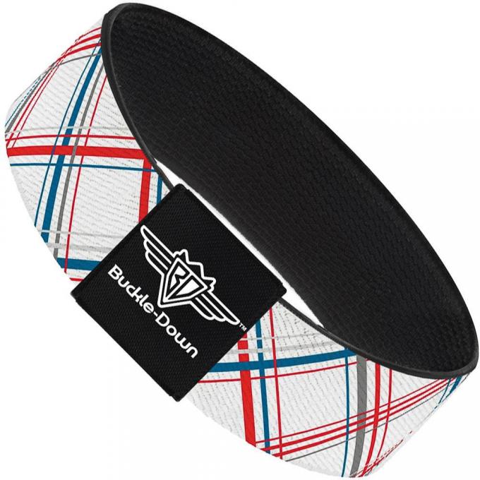 Buckle-Down Elastic Bracelet - Plaid X White/Red/Turquoise/Gray