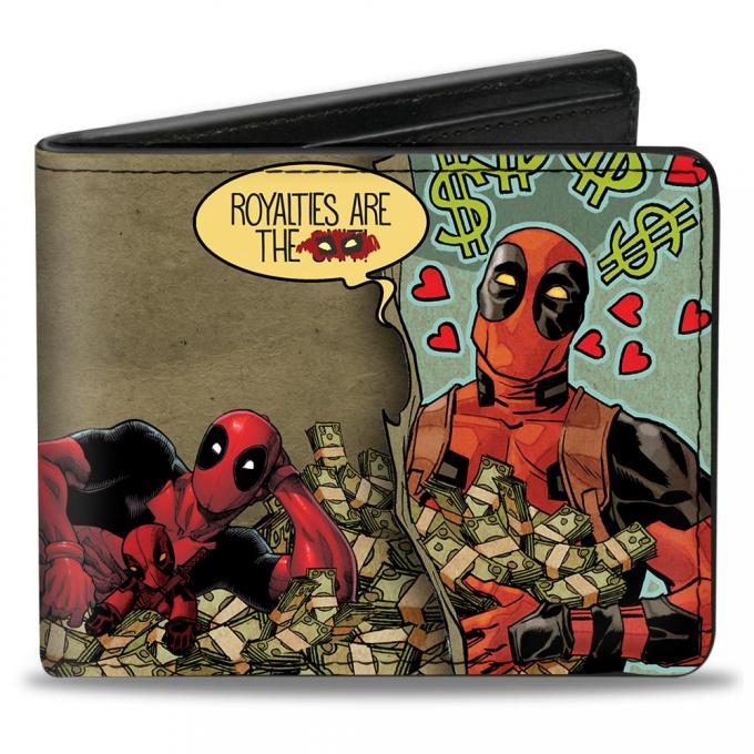 MARVEL DEADPOOL Bi-Fold Wallet - Deadpool ROYALTIES ARE THE... Quote/Money Poses