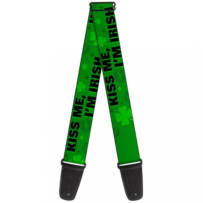 Guitar Strap - KISS ME, I'M IRISH! Clovers/Kisses Greens/Black