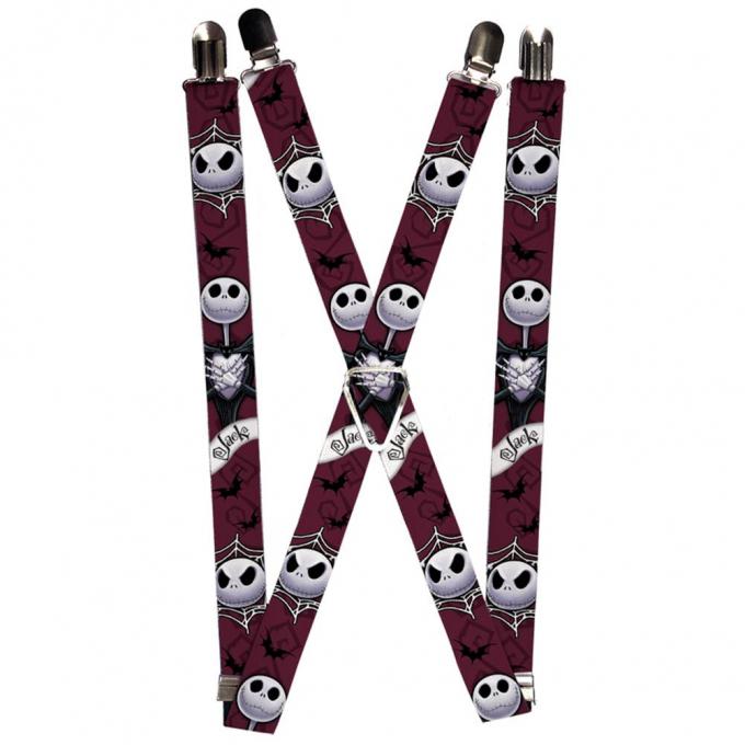 Suspenders - 1.0" - Nightmare Before Christmas Jack Face/Corpse Pose JACK Banner Reds/Black/White/Grays