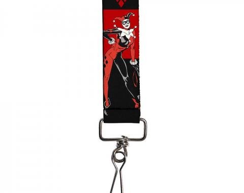 Key Fob - 1.0" - Harley Quin Standing Pose/Diamonds Black/Red