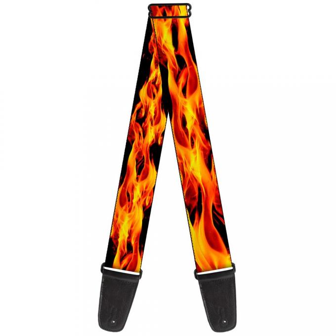 Guitar Strap - Flames Vivid Black/Orange