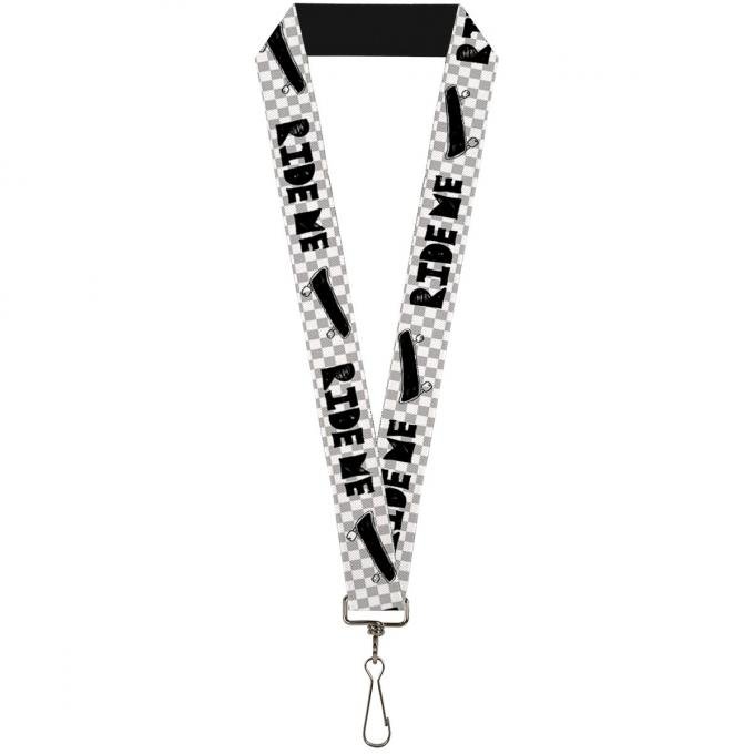 Buckle-Down Lanyard - RIDE ME Skateboard w/Mini Checker White/Gray/Black