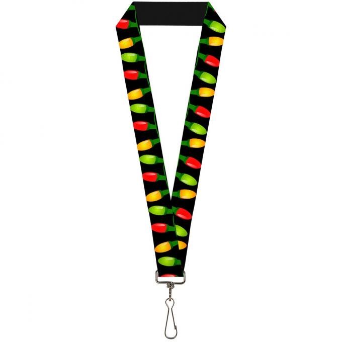 Buckle-Down Lanyard - Christmas Lights Black/Multi Color