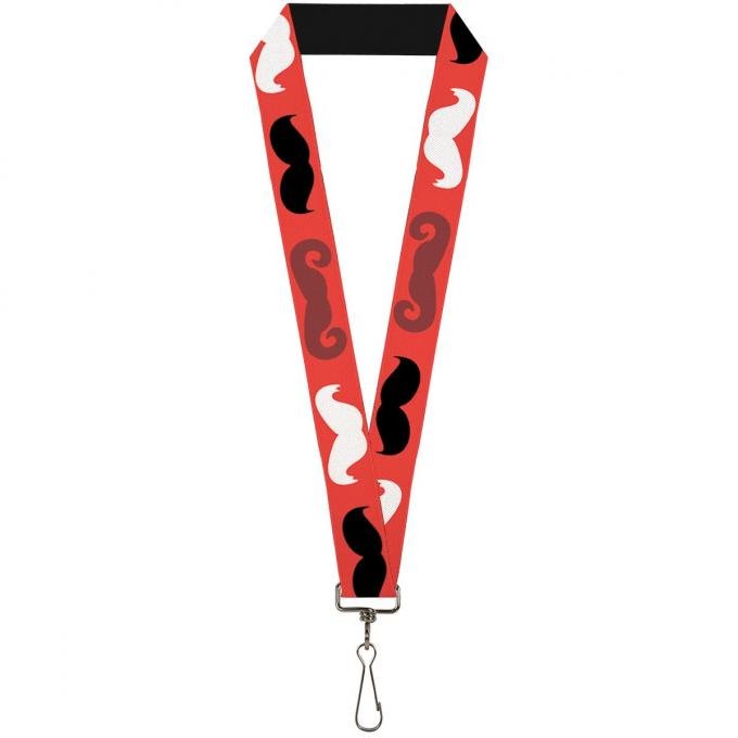 Buckle-Down Lanyard - Mustaches Red/Brown/White/Black