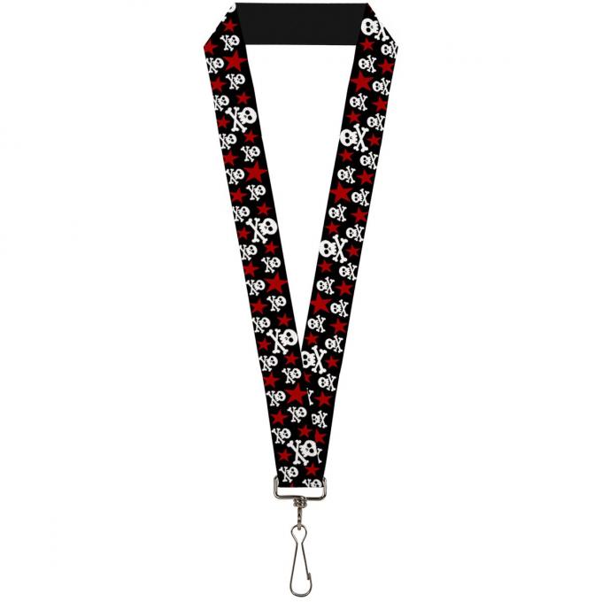 Buckle-Down Lanyard - Skulls & Stars Black/White/Red