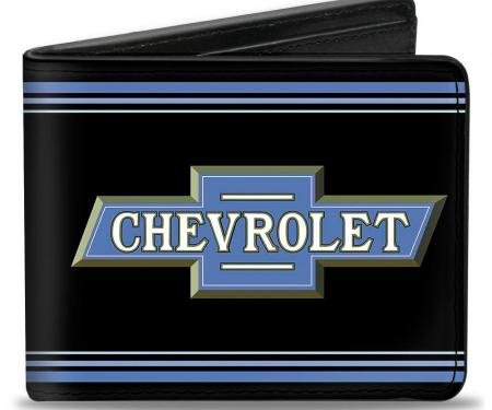 Bi-Fold Wallet - 1916 Chevrolet Bowtie Logo/Stripes Black/Blue