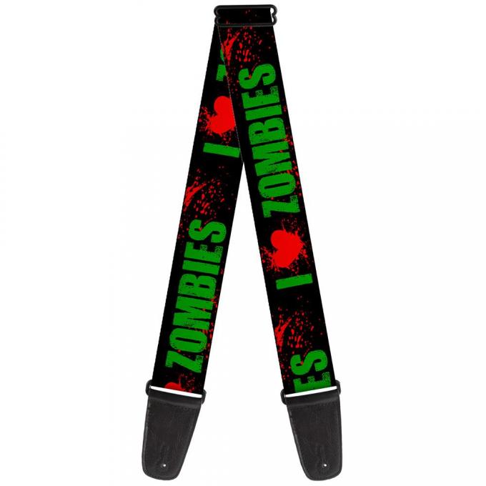 Guitar Strap - I "HEART" ZOMBIES Black/Green/Red Splatter