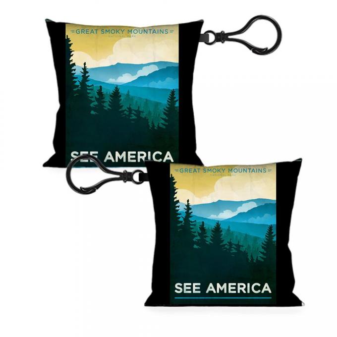 Pillow Keychain - SEE AMERICA-NC GREAT SMOKY MTNS. Landscape Yellows/Blues/White