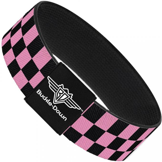 Buckle-Down Elastic Bracelet - Checker Black/Baby Pink