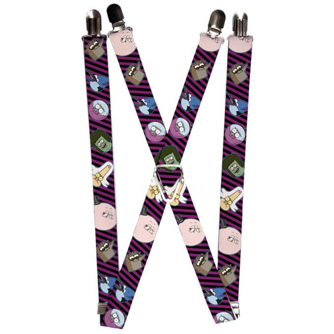 Suspenders - 1.0" - Regular Show 6-Character Faces Stripe Black/Purple