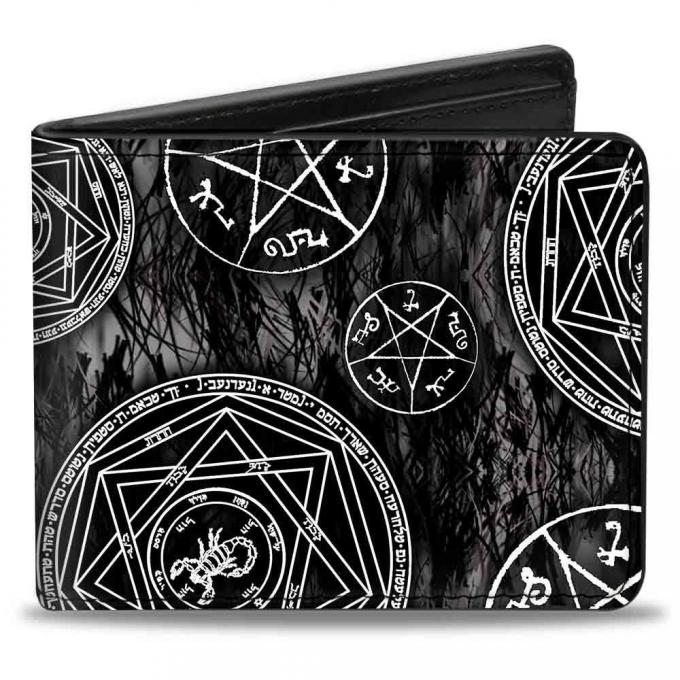 Bi-Fold Wallet - Supernatural Devil's Trap Pentagrams Grays/Black/White