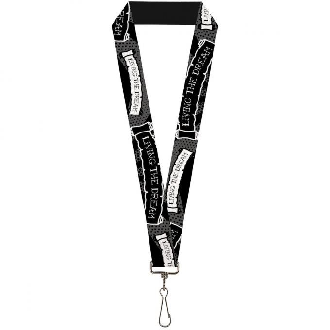 Buckle-Down Lanyard - LIVING THE DREAM Scroll Gray/Black/White