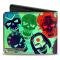 Bi-Fold Wallet - SUICIDE SQUAD 10-Stylized Character Faces Scattered Greens/Multi Color