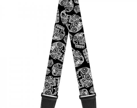 Guitar Strap - The Dust of Living II Sugar Skulls Black/White