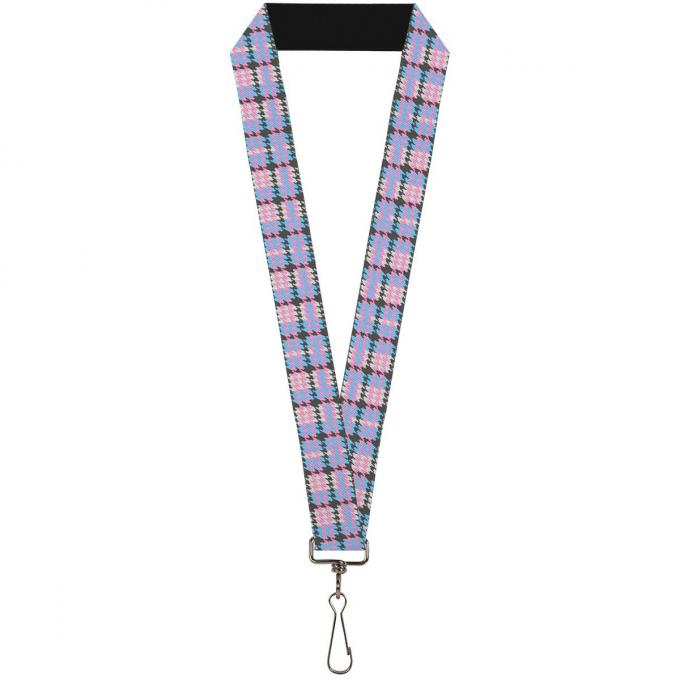 Buckle-Down Lanyard - Mini Houndstooth Gray/Baby Blue/Pink