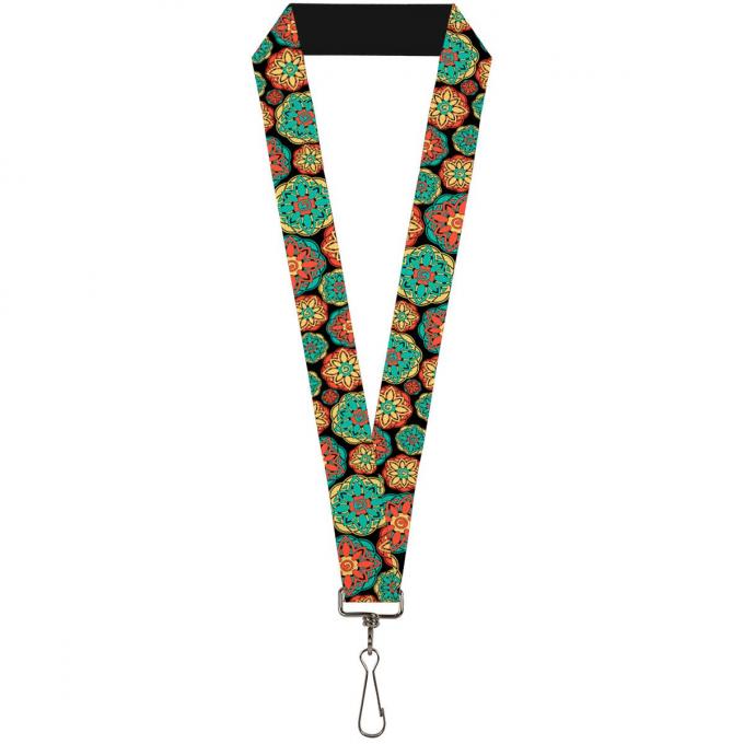 Buckle-Down Lanyard - Boho Mandala Black/Yellow/Turquoise/Orange
