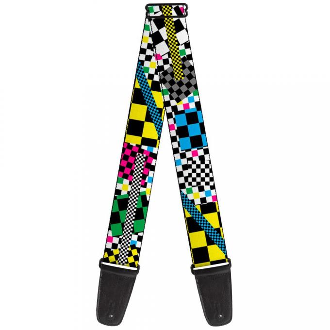 Guitar Strap - Funky Checkers Black/White/Neon