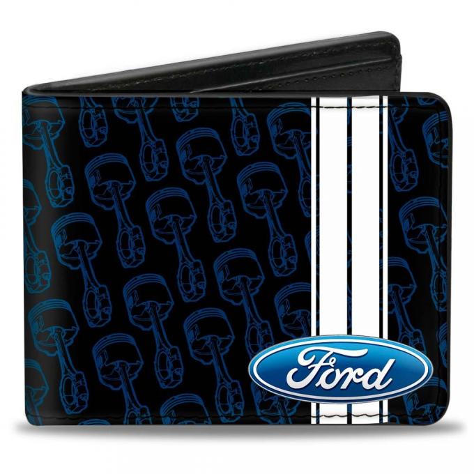 Bi-Fold Wallet - FORD Oval/Stripe/Piston Repeat Black/Blue/White