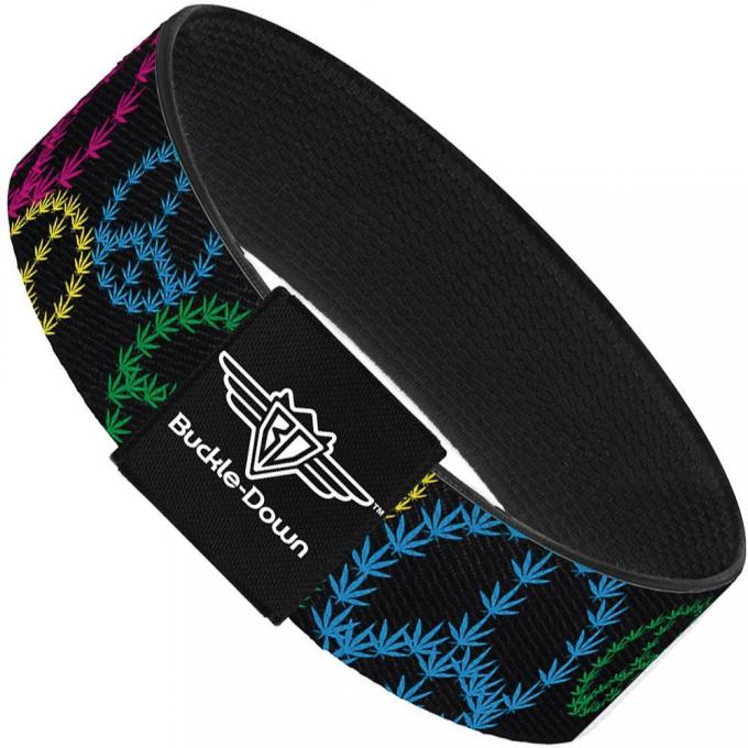 Buckle-Down Elastic Bracelet - Multi Marijuana Peace Black/Multi Color