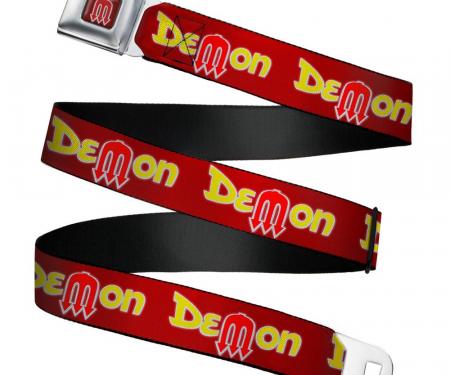 Vintage Dodge Demon Logo Full Color Burgundy/Silver/Red Seatbelt Belt - Vintage Dodge DEMON Burgundy/Yellow/Red Webbing