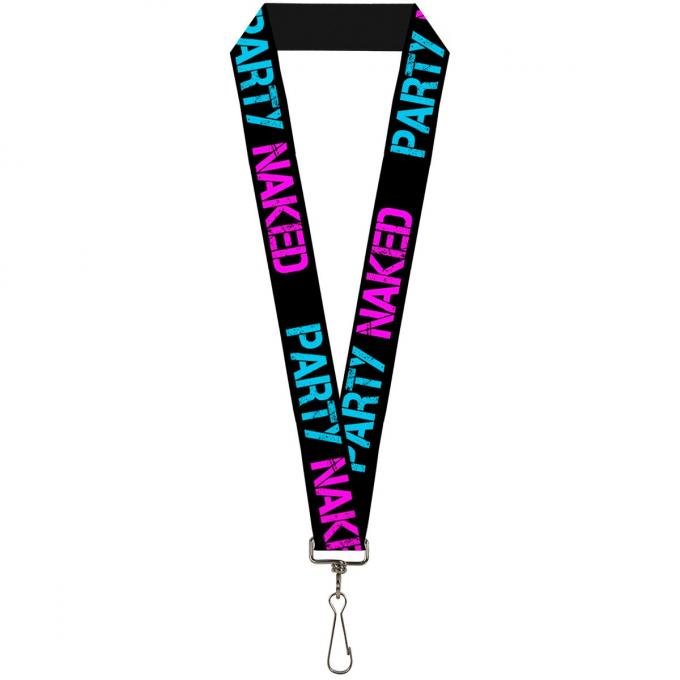 Buckle-Down Lanyard - PARTY NAKED Black/Turquoise/Fuchsia