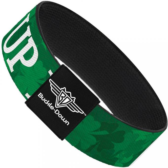 Buckle-Down Elastic Bracelet - St. Pat's DRINK UP BITCHES/Stacked Shamrocks Greens/White