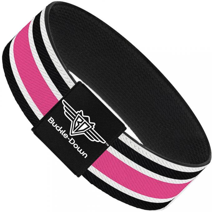 Buckle-Down Elastic Bracelet - Stripes White/Black/White/Pink