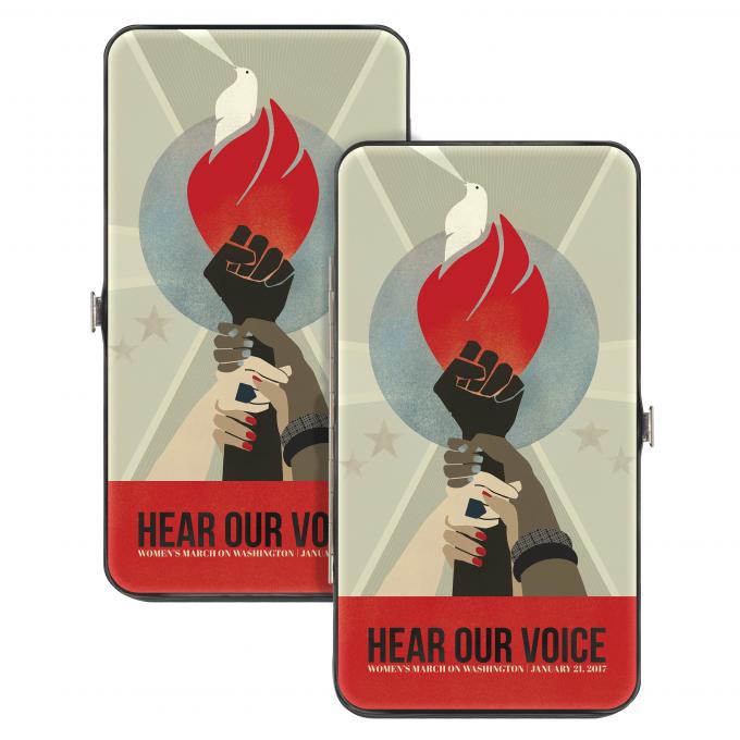 Hinged Wallet - HEAR OUR VOICE-WOMEN'S MARCH 2017/Unity Fist Torch Grays/Blues/Red/Black/White