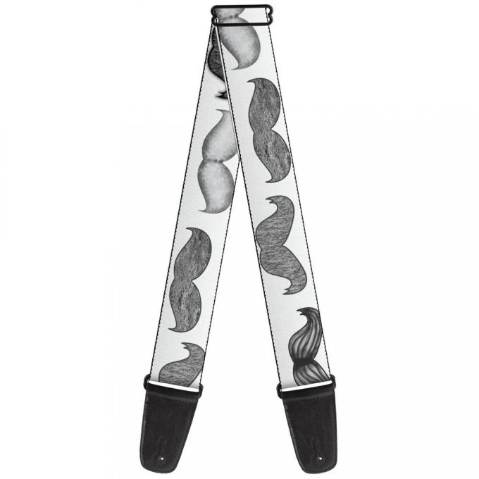 Guitar Strap - Mustaches White/Sketch