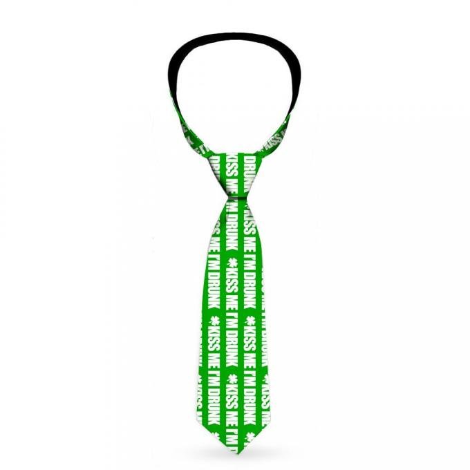 Buckle-Down Necktie - St. Pat's KISS ME I'M DRUNK/Shamrock Green/White