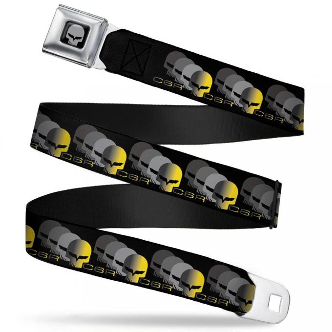 C6R Jake Skull Seatbelt Belt - C6 Racing w/Skull Repeat Black/Yellow/Silver