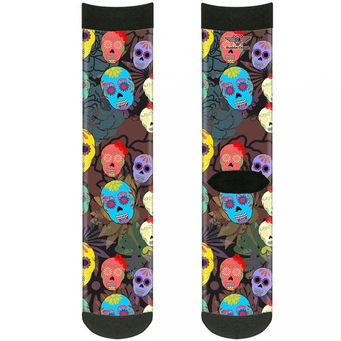 Sock Pair - Polyester - Painted Sugar Skulls & Flowers Collage - CREW