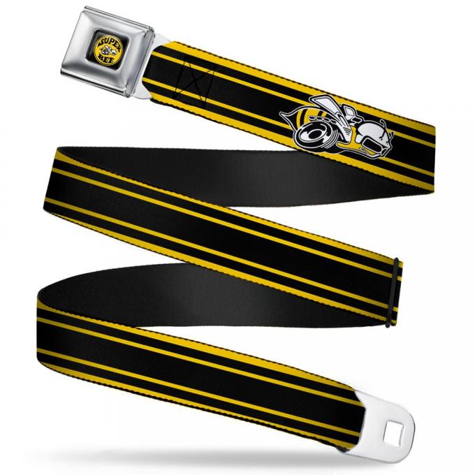 SUPER BEE Logo Full Color Black/Yellow/White Seatbelt Belt - SUPER BEE Logo/Stripes Black/Yellow/White