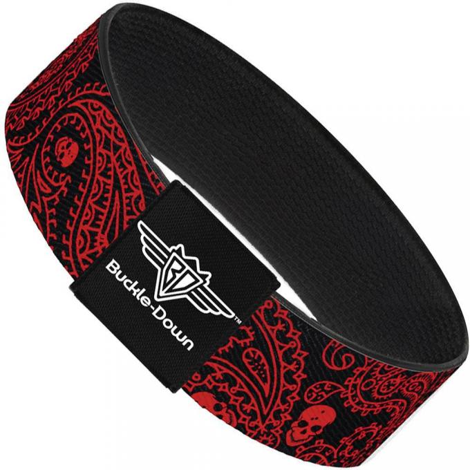 Buckle-Down Elastic Bracelet - Bandana/Skulls Black/Red