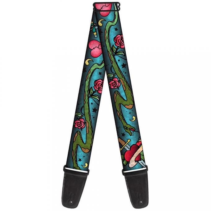 Guitar Strap - Live Hard Die Young CLOSE-UP Turquoise