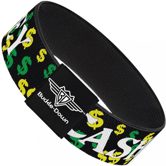Buckle-Down Elastic Bracelet - CASH MONEY w/$$$ Black/White/Yellow/Green