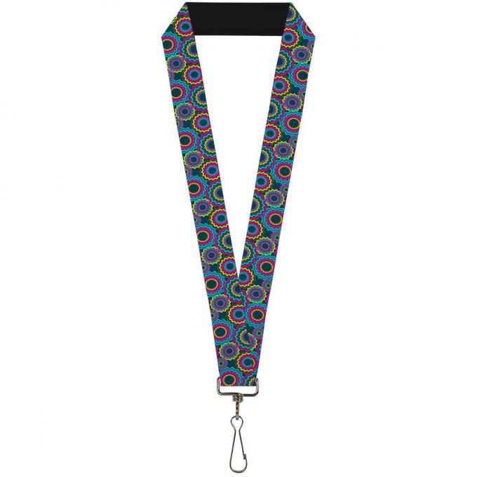Buckle-Down Lanyard - Jagged Rings Teals/Fuchsia/Yellow