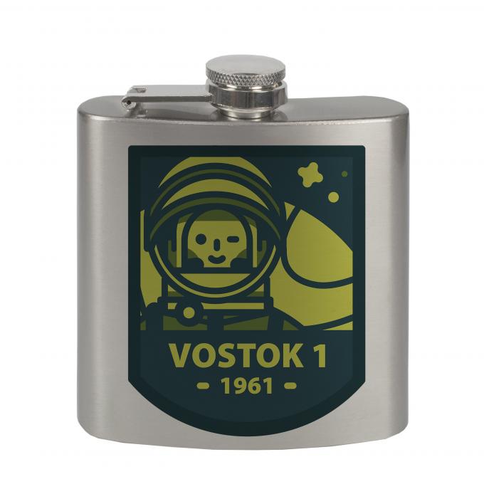 Stainless Steel Flask - 6 OZ - VOSTOK 1-1961 Cosmonaut Greens/Blues