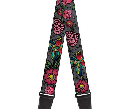 Guitar Strap - Love Kills CLOSE-UP Gray