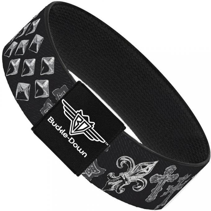 Buckle-Down Elastic Bracelet - Elegant Crosses/Stars/Studs Black/Grays