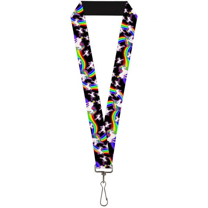 Buckle-Down Lanyard - Unicorns/Rainbow Swirl Black