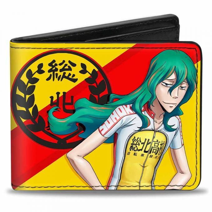 CRUNCHYROLL 
Bi-Fold Wallet - YOWAMUSHI PEDAL Makishima Pose/Sohoku Academy Logo Stripe/Bike Yellows/Red/Black