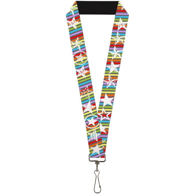 Buckle-Down Lanyard - Stars w/Lines Gray/Multi Color/White