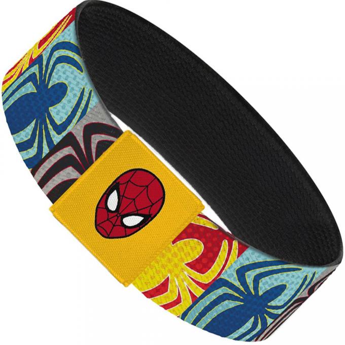 2017 MARVEL SPIDERMAN 
Elastic Bracelet - 1.0" - Spider-Man Spider Logo Blocks Halftone Multi Color