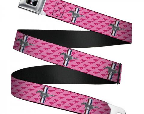Ford Mustang Seatbelt Belt - Ford Mustang w/Bars/Logo PINK Webbing