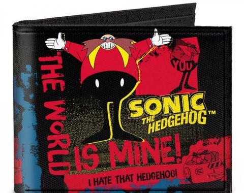 SONIC CLASSIC 
Canvas Bi-Fold Wallet - Doctor Eggman Pose THE WORLD IS MINE/I HATE THAT HEDGEHOG Black/Red/Yellow/Blue