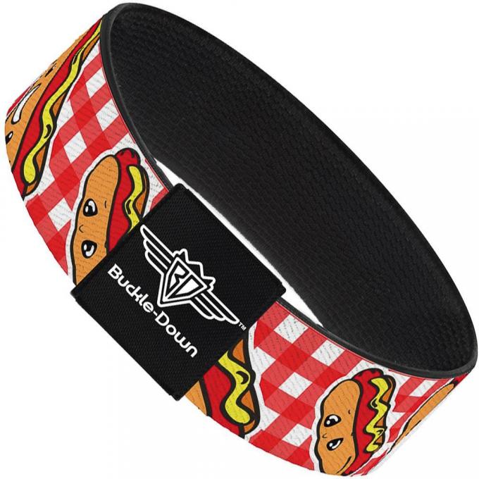 Buckle-Down Elastic Bracelet - Hot Dogs Buffalo Plaid White/Red