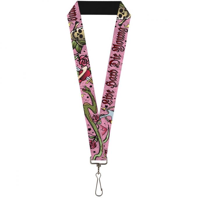Buckle-Down Lanyard - Live Hard Die Young Pink