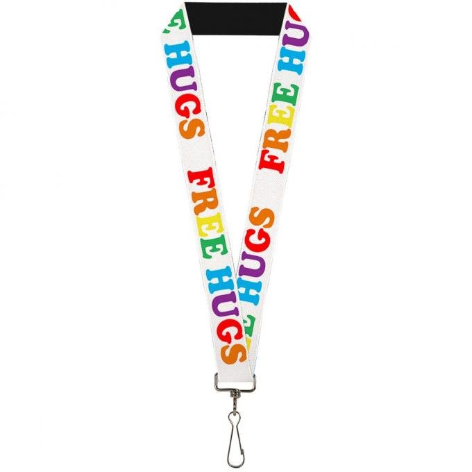 Buckle-Down Lanyard - FREE HUGS White/Multi Color